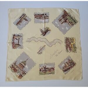 Rhodia Vintage London The Thames Square Souvenier Scarf 60s 70s Vignette Pattern